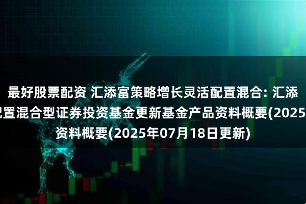 最好股票配资 汇添富策略增长灵活配置混合: 汇添富策略增长灵活配置混合型证券投资基金更新基金产品资料概要(2025年07月18日更新)